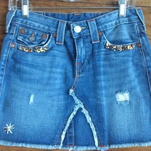 True Religion Vintage Denim Beaded Skirt